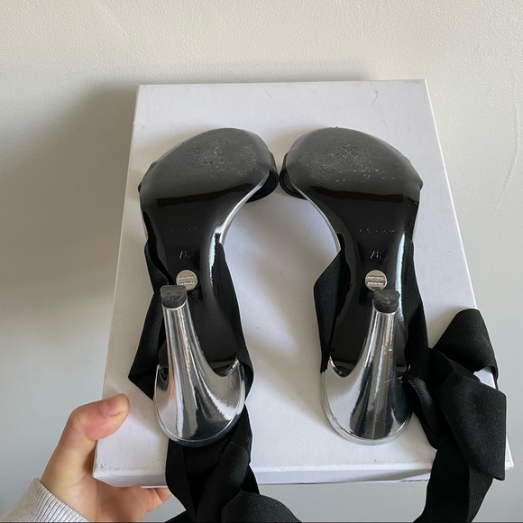 Proenza Schouler Black & Silver Ankle Wrap Heeled Sandal - Picture 2 of 5
